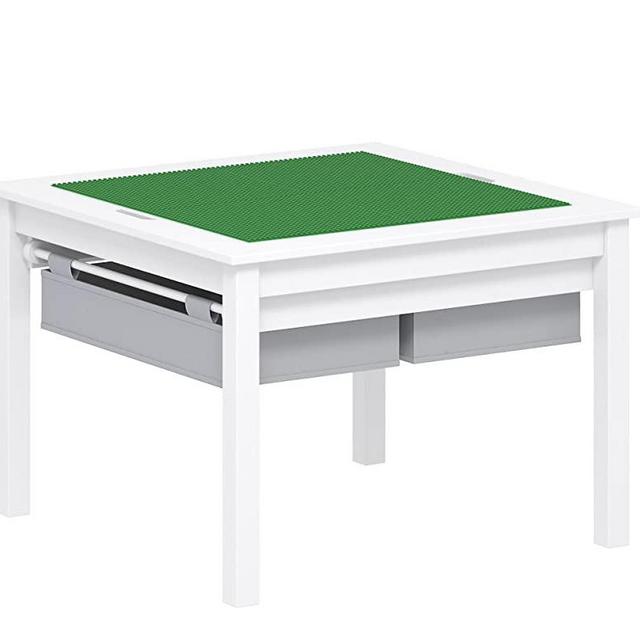 UTEX 2 in 1 Kids Construction Play Table with Storage Drawers and Built in Plate (White)