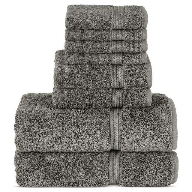 Premium Turkish Cotton 4-Striped Border Eco-Friendly and Long StableTowels (8-Piece Towel Set, Gray)
