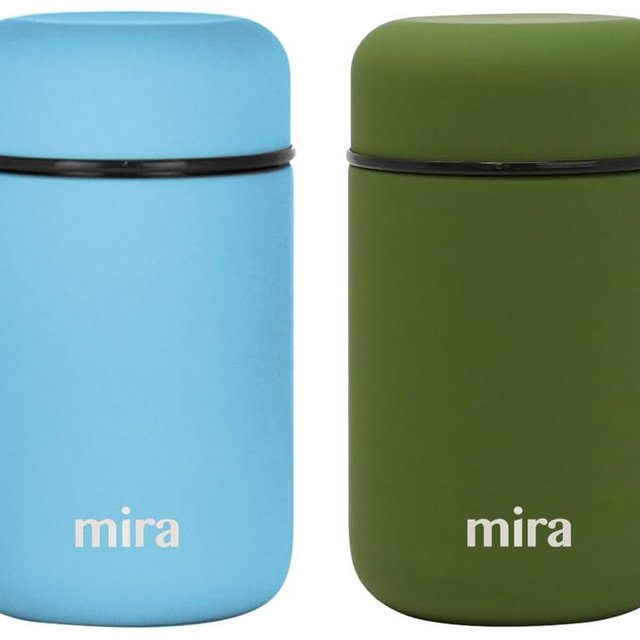 MIRA 2 Pack Insulated Food Jar Thermos for Hot Food & Soup, Compact Stainless Steel Vacuum Lunch Container, 13.5 oz, Pearl Blue, Olive Green