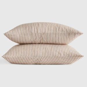 European Linen Sham Set - King (Latte / White Stripe)