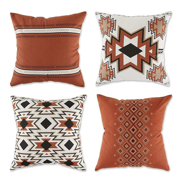 DII Throw Pillow Cover Collection Decorative Square, 18x18, Clay Aztec Prints, 4 Piece