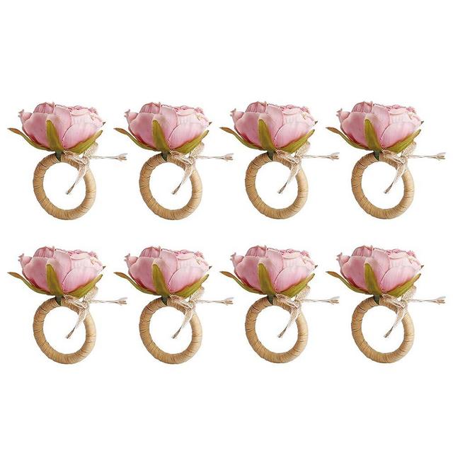 Flower Napkin Rings Set of 8,Pink Peony Flower Handmade Napkin Holder Rings Table Decorations for Wedding,Fall,Daily Party,Picnics,Banquet,Luncheons,Birthday,Christmas,Valentine's,Thanksgiving