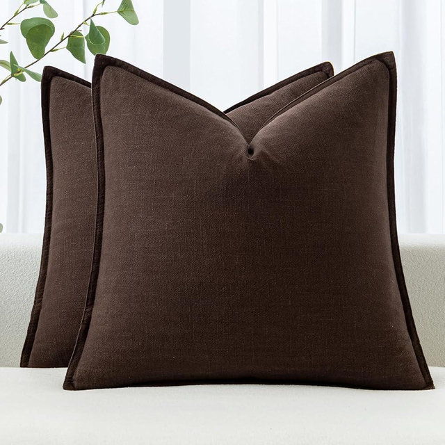 MIULEE Decorative Linen Pillow Covers 24x24 Inch Dark Brown ​Boho Farmhouse​ ​Neutral Couch Throw Pillows for Bed Pack of 2 Accent Outdoor Pillowcase Modern Sofa Cushion Livingroom Home Decor