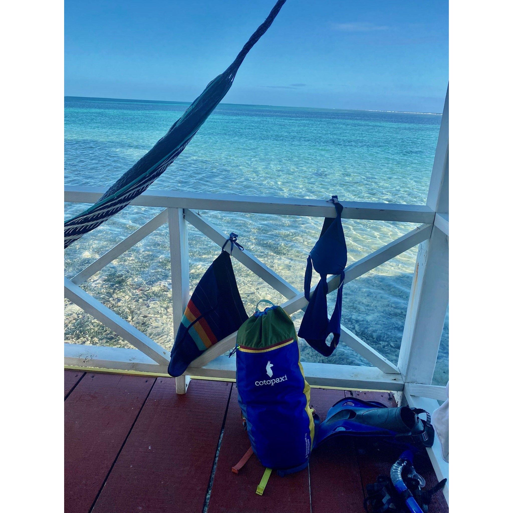 The view from our cabana on the Cayes.