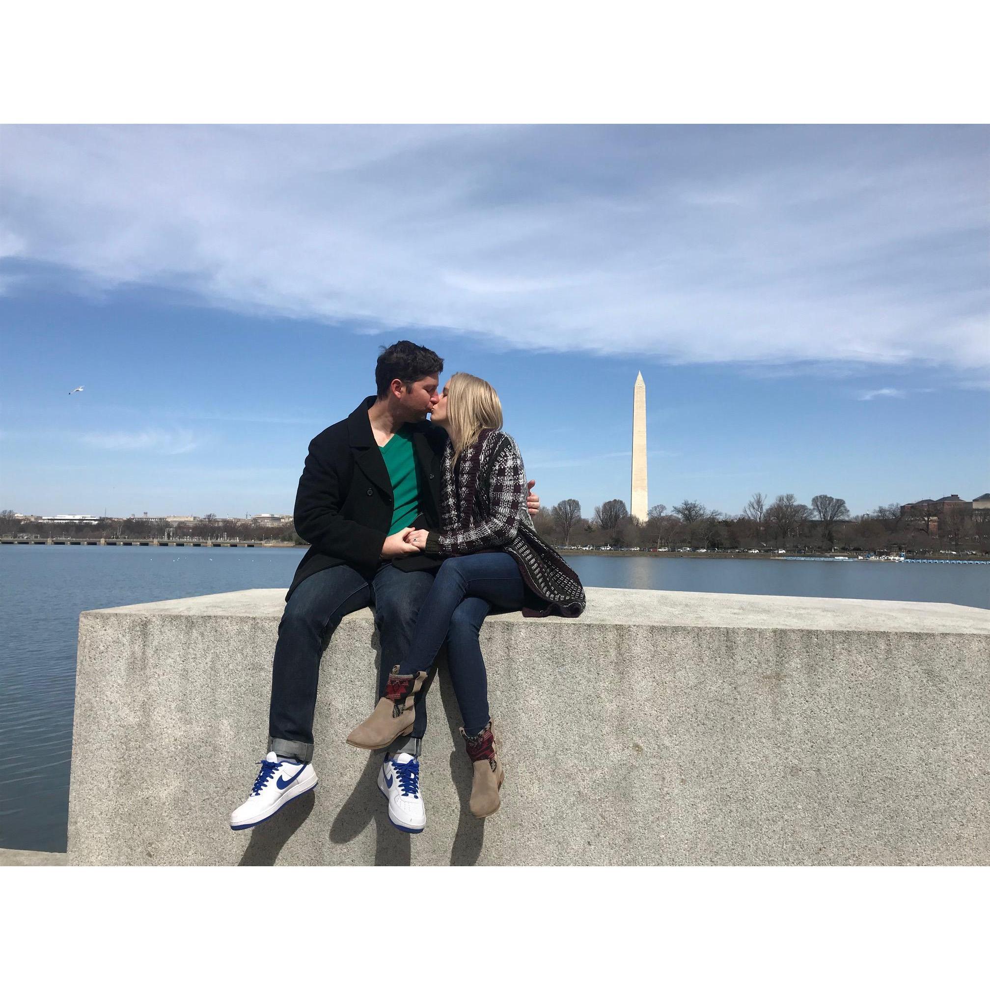 Cheesy Washington Monument engagement photo
