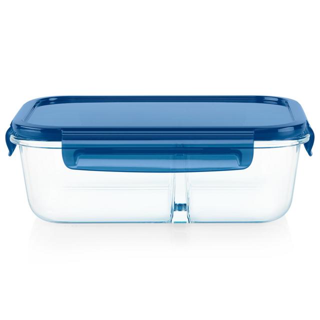 Pyrex®MealBox™ 5.8-cup Divided Glass Food Storage Container with Blue Lid