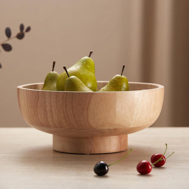 IVE Design Large Wood Fruit Bowl for Kitchen Counter (12 Inch Diameter) Pedestal Bowl, Fruit Bowls, Decorative Bowls
