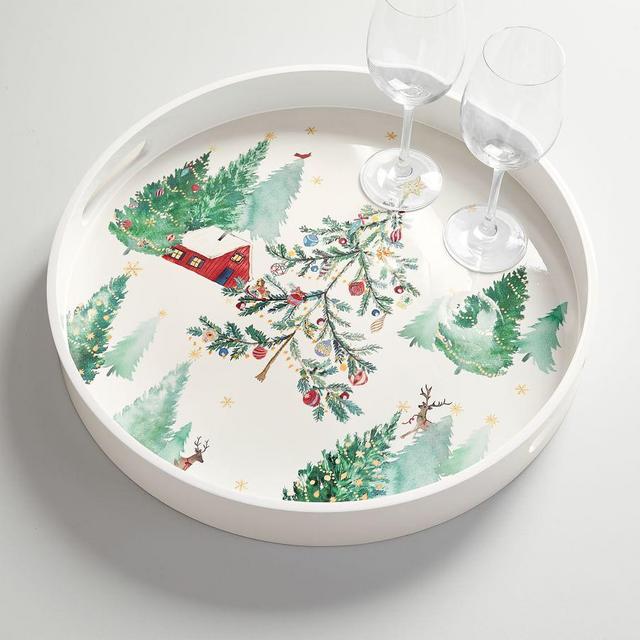 Christmas in the Country Round Lacquer Serving Tray
