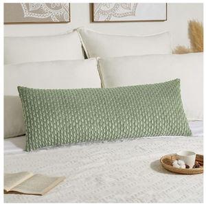 Kevin Textile Spring 14x36 Inch Long Lumbar 1 Pack Boho Decorative Throw Pillow Cover Soft Striped Corduroy Rectangle Cushion Case Farmhouse Solid Accent for Living Room Couch Sofa Bed, Sage Green