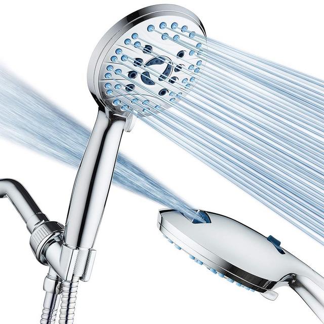 AquaCare High Pressure 8-mode Handheld Shower Head - Anti-clog Nozzles, Built-in Power Wash to Clean Tub, Tile & Pets, Extra Long 6 ft. Stainless Steel Hose, Wall & Overhead Brackets - 1.8 GPM