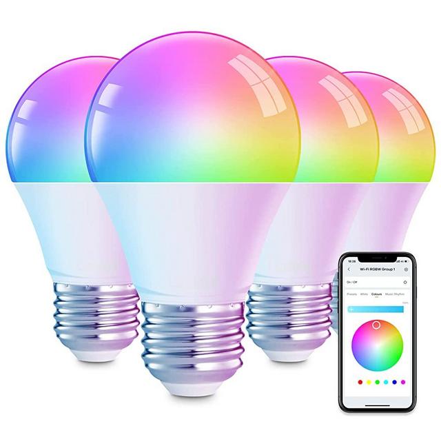 mujoy Smart Light Bulbs, Color Changing Light Bulb, LED Smart Bulbs Compatible with Alexa & Google Home, 8.5W 800LM RGBWW Dimmable WiFi Light Bulbs with 16 Million DIY Colors, A19 E26 Base, 4 Pack