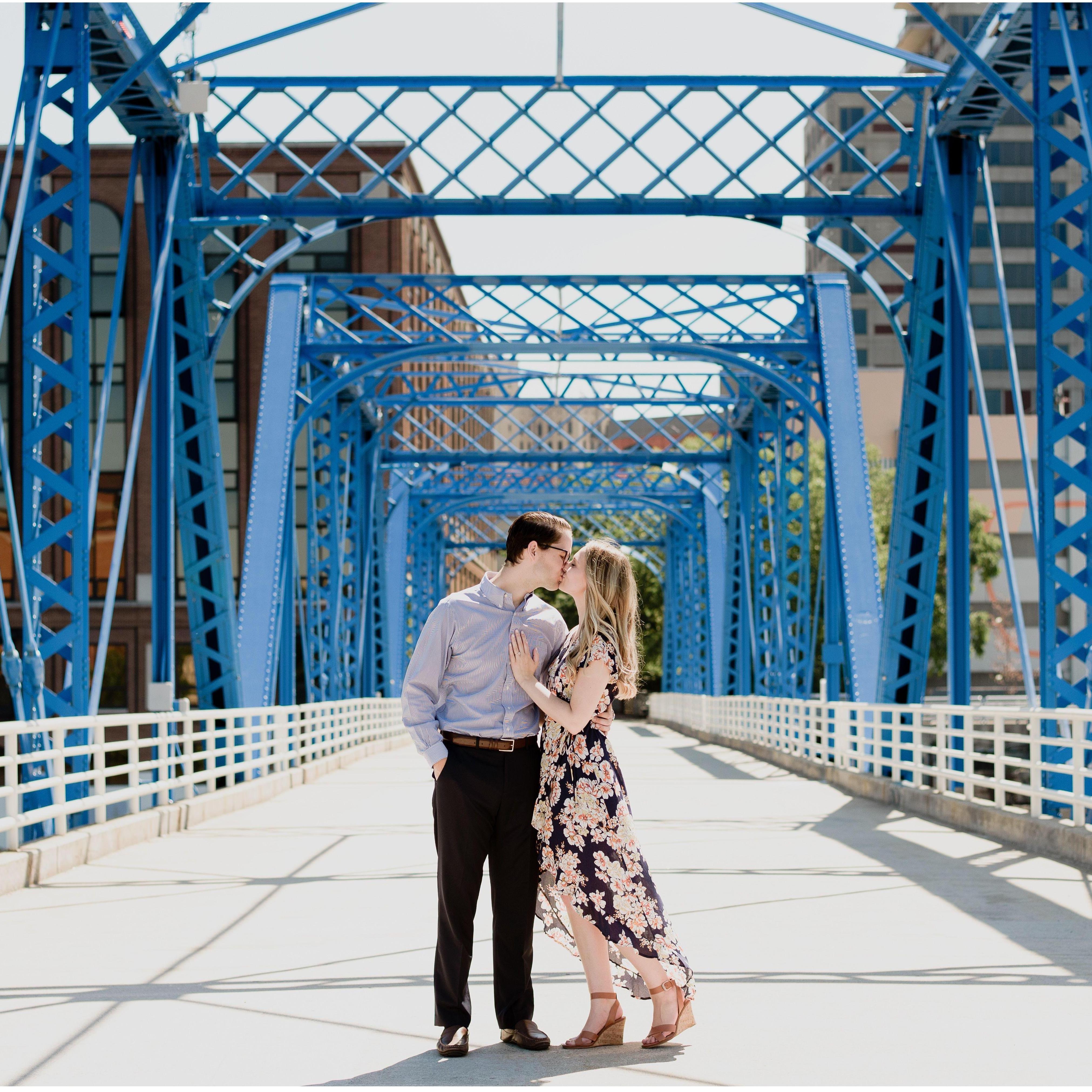 One of our engagement photos on the blue bridge downtown GR.