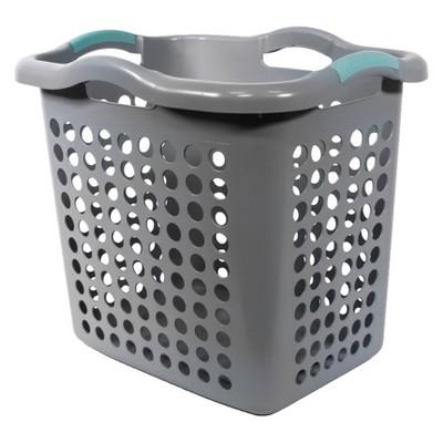 Home Logic Hamper with Divider Bag, Grey with Teal Handles