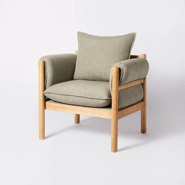 Arbon Wood Dowel Accent Chair with Cushion Arms Light Gray Linen - Threshold™ designed with Studio McGee