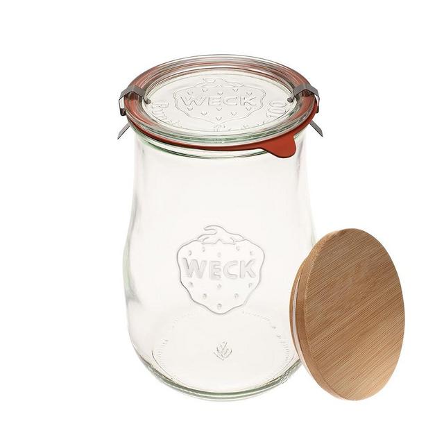 Weck Tulip Jars 1.5 Liter - Sour Dough Starter Jar - Large Glass Jars for Sourdough - Starter Jar with Glass Lid Tulip Jar with Wide Mouth Suitable Canning and Storage 1 Jar with Wood Lid