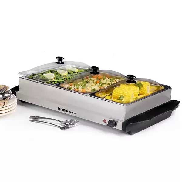 Elite Gourmet Stainless Steel Electric Triple Buffet Server