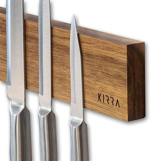 Kirra Kitchen Magnetic Knife Holder For Wall - Stylish 16inch Wooden Knife Rack - Powerful Magnetic Knife Strip For Your Kitchen Knives