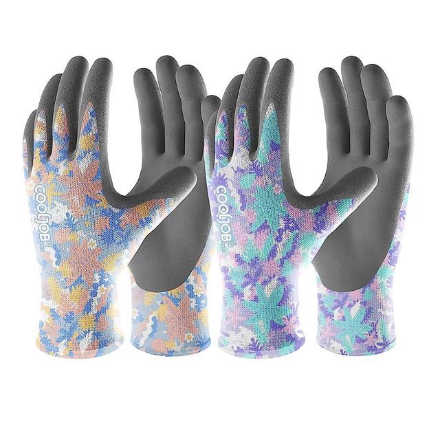 COOLJOB Colorful Gardening Gloves for Women, 2 Pairs Breathable Rubber Coated Garden Gloves, Outdoor Protective Work Gloves, Varied Colors, Size Medium, 2 Pairs M