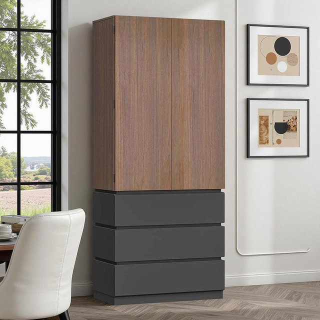 ModernMate 70.8" Kitchen Pantry Cabinet with 3 Drawers Tall Kitchen Storage with 3-Tier Cabinet & Door-Mounted Shelves Hidden Handle Magnetic Closure for Dining Room