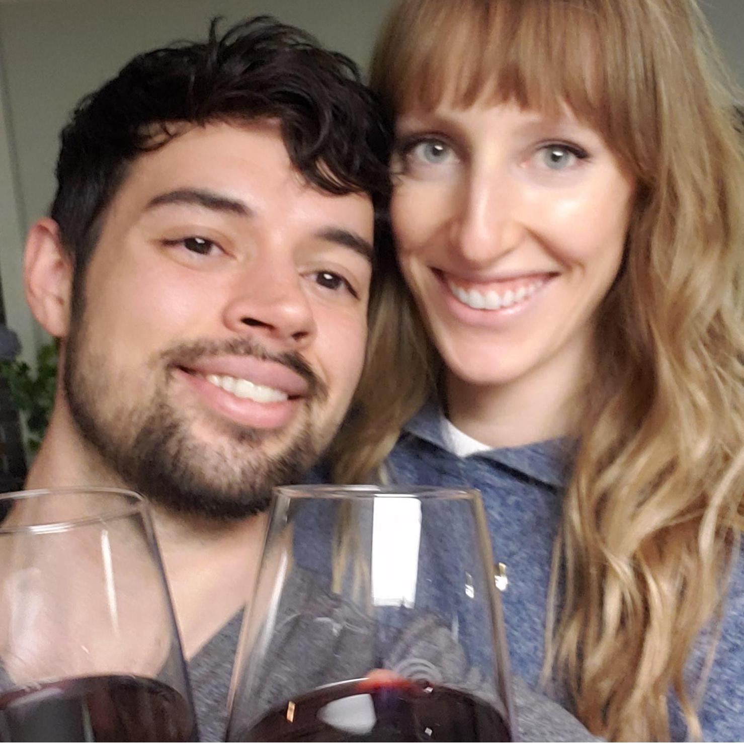 Trying our homemade wine.