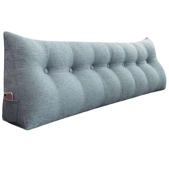 Rucener 14 lbs Thickened Headboard Pillow Wedge Pillow Headboard Reading Pillow Bed for Backrest Reading Triangular Pillow with Side Pocket for Sitting in Bed Cotton Linen Gray King