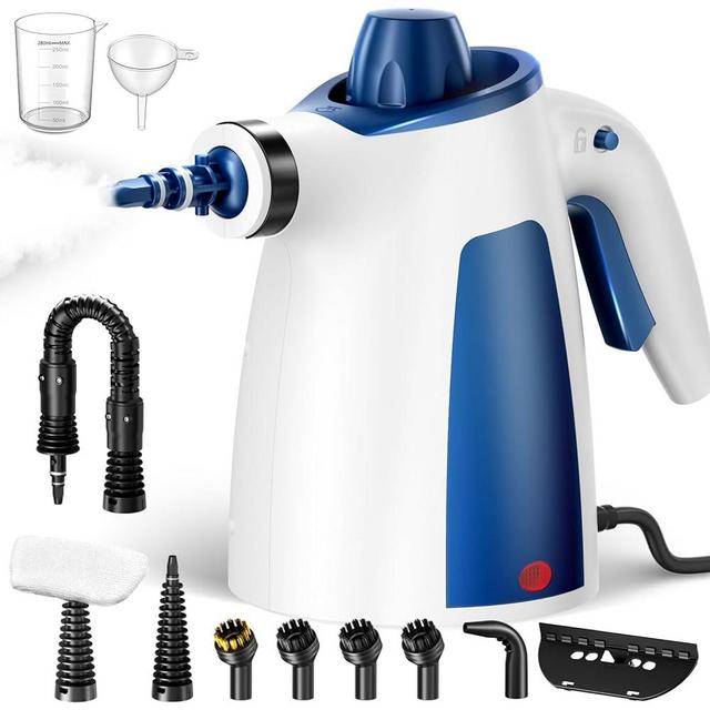 Steam Cleaner, Pressurized Handheld Multi-Surface Natural Steam Cleaner with 12 PCS Accessories & Safety Lock, 350ML Large Capacity, Steamer for Car, Home, Upholstery, Kitchen, Window, Grime, Grease