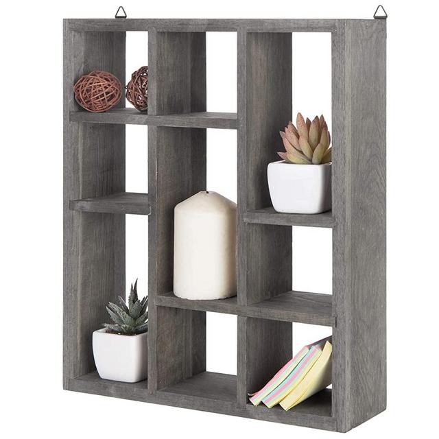 MyGift 9-Compartment Freestanding/Wall Mountable Vintage Gray Wood Shadow Box Display Shelf