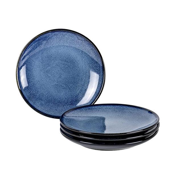 Porcelain Round Dessert Salad Plates Set of 4, UNICASA Dessert Ceramic Plate Set, 8 Inch Modern Ceramic Dinnerware, Oven Safe Dishes, Scratch Resistant, Kitchen Serving Dish, Reactive Blue (4-Piece)