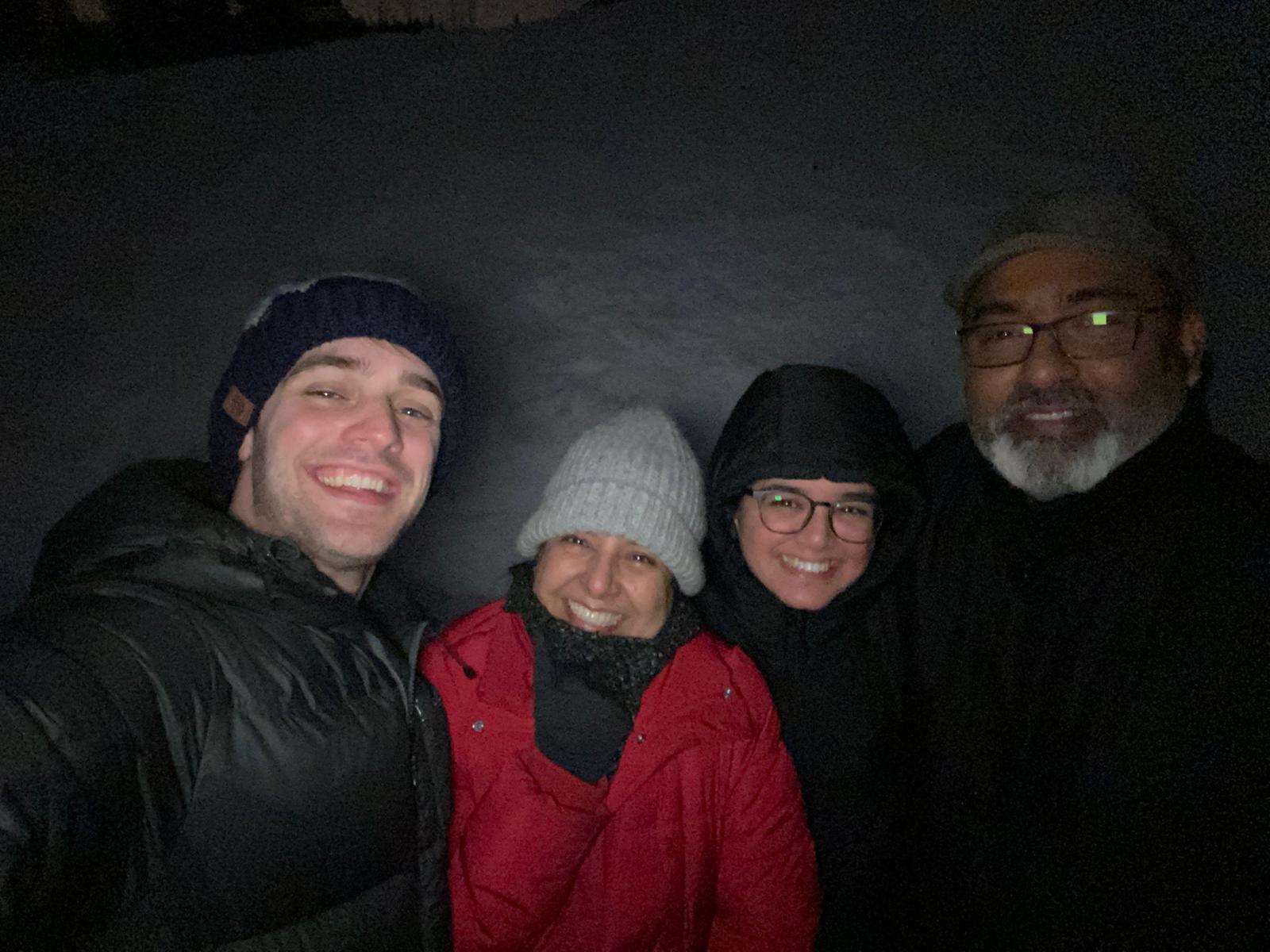 The second night when Meena and Indranil visited, we decided to test out Meena’s tolerance to cold.
We actually went to flattop to see the city lights.