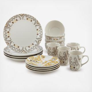 Ikat Stoneware 16-Piece Dinnerware Set, Service for 4