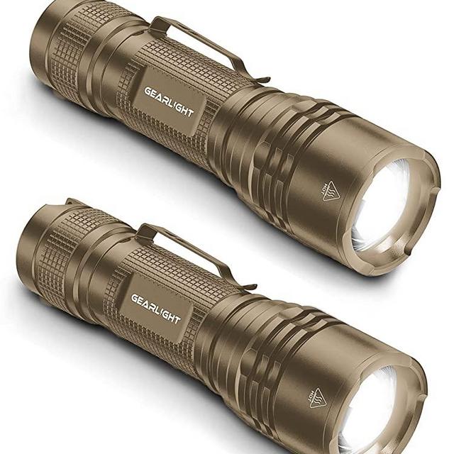 GearLight TAC LED Flashlight Pack - 2 Super Bright, Compact Tactical Flashlights with High Lumens for Outdoor Activity & Emergency Use - Gifts for Men & Women - Desert Tan