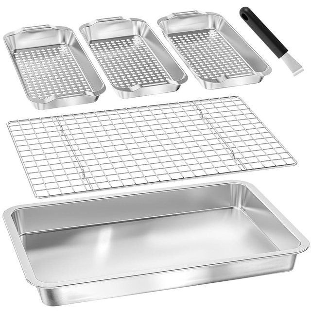 Grill Baskets 6-Piece Grill Baskets for Outdoor Grill Stainless Steel Grilling Basket BBQ Grilling Accessories for Grills Smokers Vegetable Grill Basket