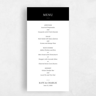 Black Wedding Menu - Stevens