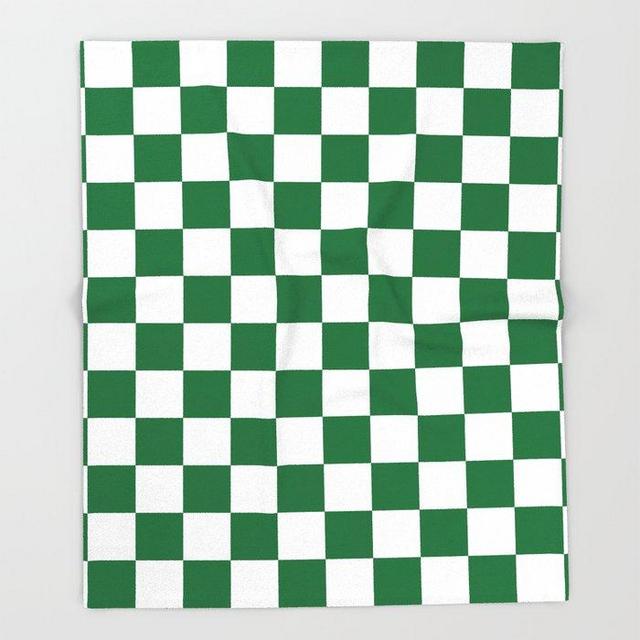 Checkered (Dark Green & White Pattern) Throw Blanket