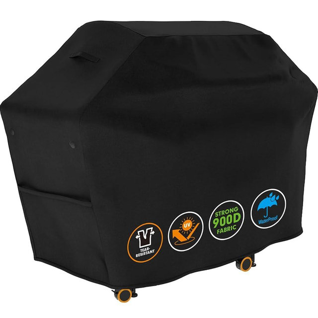 Tuyeho Grill Cover 65 x 30 x 46 inch, 900D Heavy Duty Gas BBQ Cover w/Side Fasteners Straps, Waterproof & Weather Resistant for Your Weber, Char-Broil, Brinkmann, Holland, Jenn Air (Black)