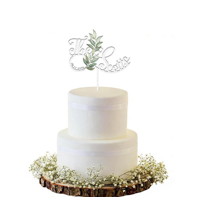 Party to Be Personalized Last Name Wedding Cake Topper Custom Rustic Wedding Cake Decoration (Birch White)