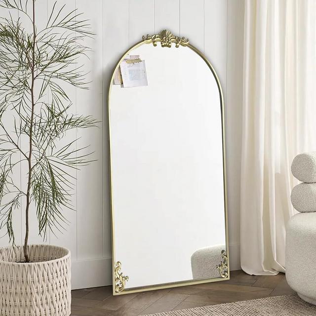 POZINO Large Vintage Arched Mirror, Gold Ornate Mirror, Baroque Mirror, Antique Mirrors Decorative, Traditional Carved Wall Mirrors for Mantel Bathroom Bedroom Entryway, 22"x47"