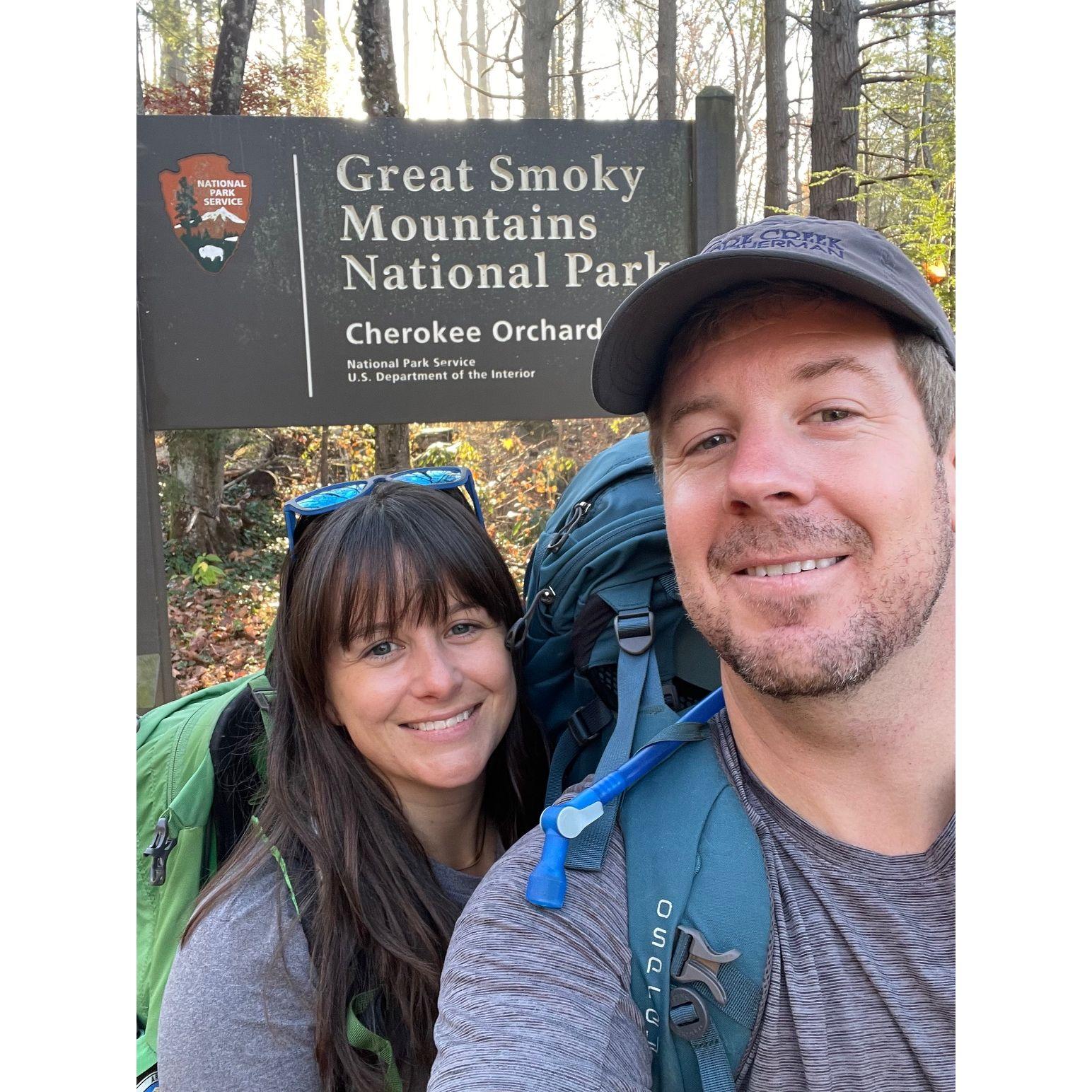 Hiking to LeConte Lodge, Tennessee.