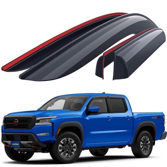 Goodyear Shatterproof Window Deflectors for Nissan Frontier 2022-2024 Crew Cab, Tape-on Rain Guards, Window Visors, Vent Deflector Visor, Car Accessories, 4 pcs. - GY008645