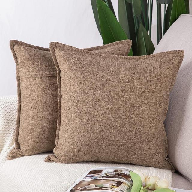 MADIZZ Set of 2 Linen Throw Pillow Covers 22x22 Inch Light Brown Soft Decorative Cushion Cover for Sofa Bedroom Pillow Shell
