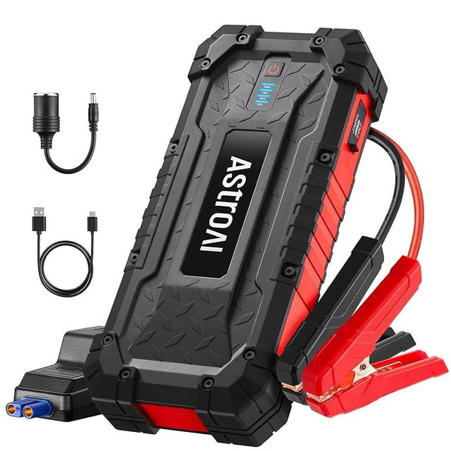 AstroAI S8 Ultra 4000A Peak Jump Starter,Up to All Gas/12L Diesel Engine,24000mAh Portable Car Battery Jump Starter,Rugged 12V Battery Pack with 2-Way Quick Charger,LED Light, Jumper Cables(Red)