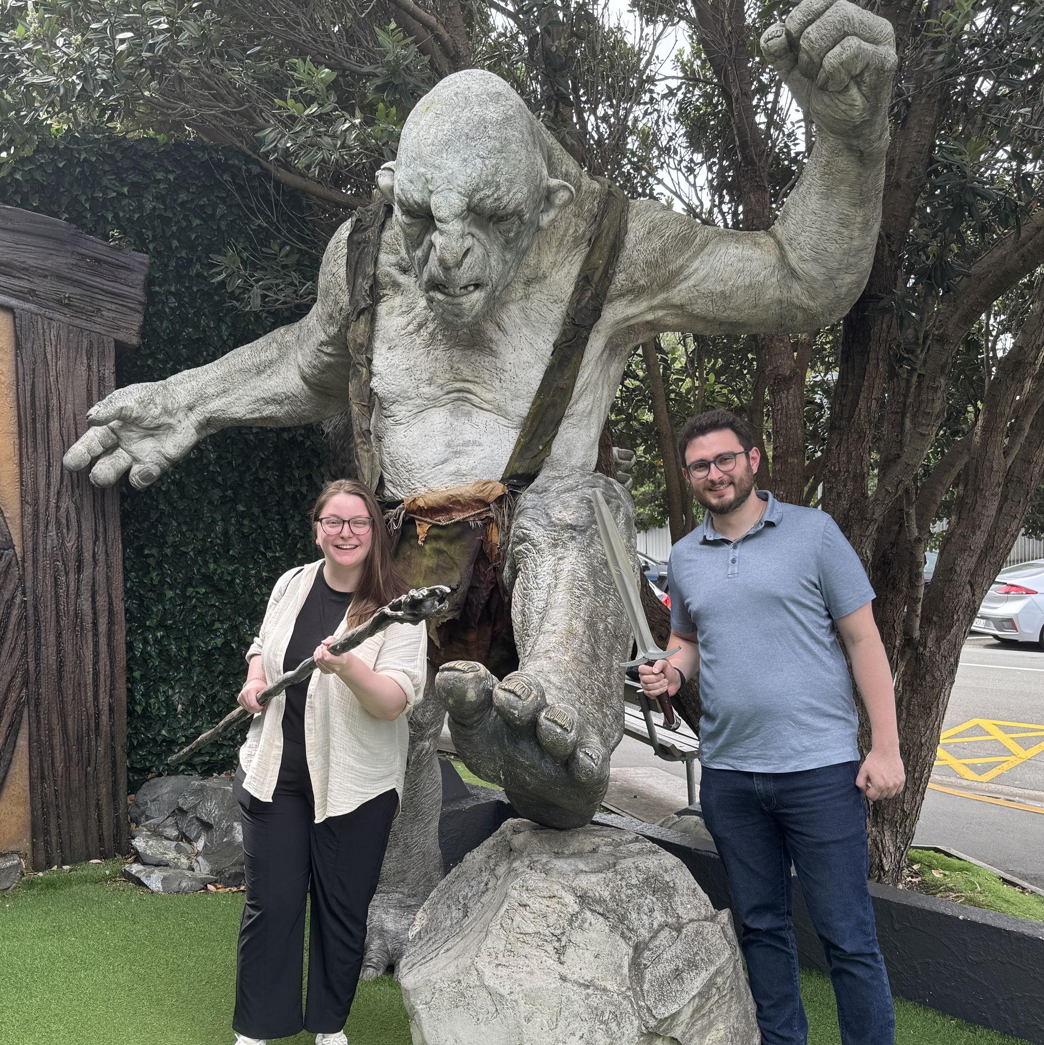 March 2025 - At Weta workshop with a new friend who will hopefully RSVP to the wedding ;)