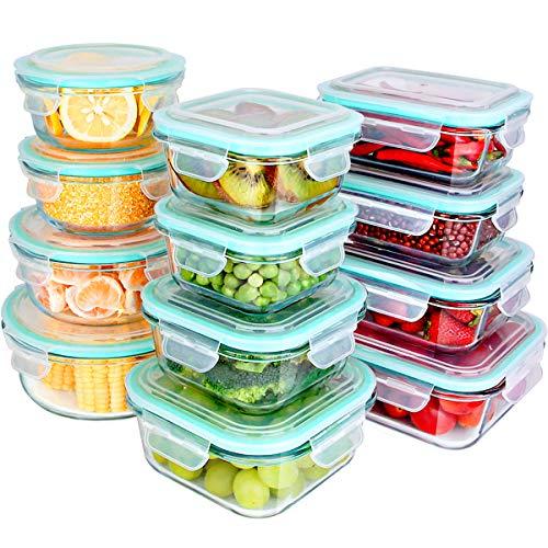 Aiduy Glass Food Storage Containers with lids, [24 Piece] Glass Lunch Container Set, Glass Containers for Food Storage and Meal Prep - FDA Approved, BPA Free (12 Containers & 12 Lids)
