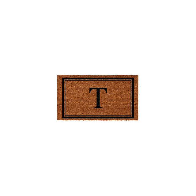 Evergreen Monogram Indoor Outdoor 100% Natural Coir Doormat 28" x 16" | Letter "T"