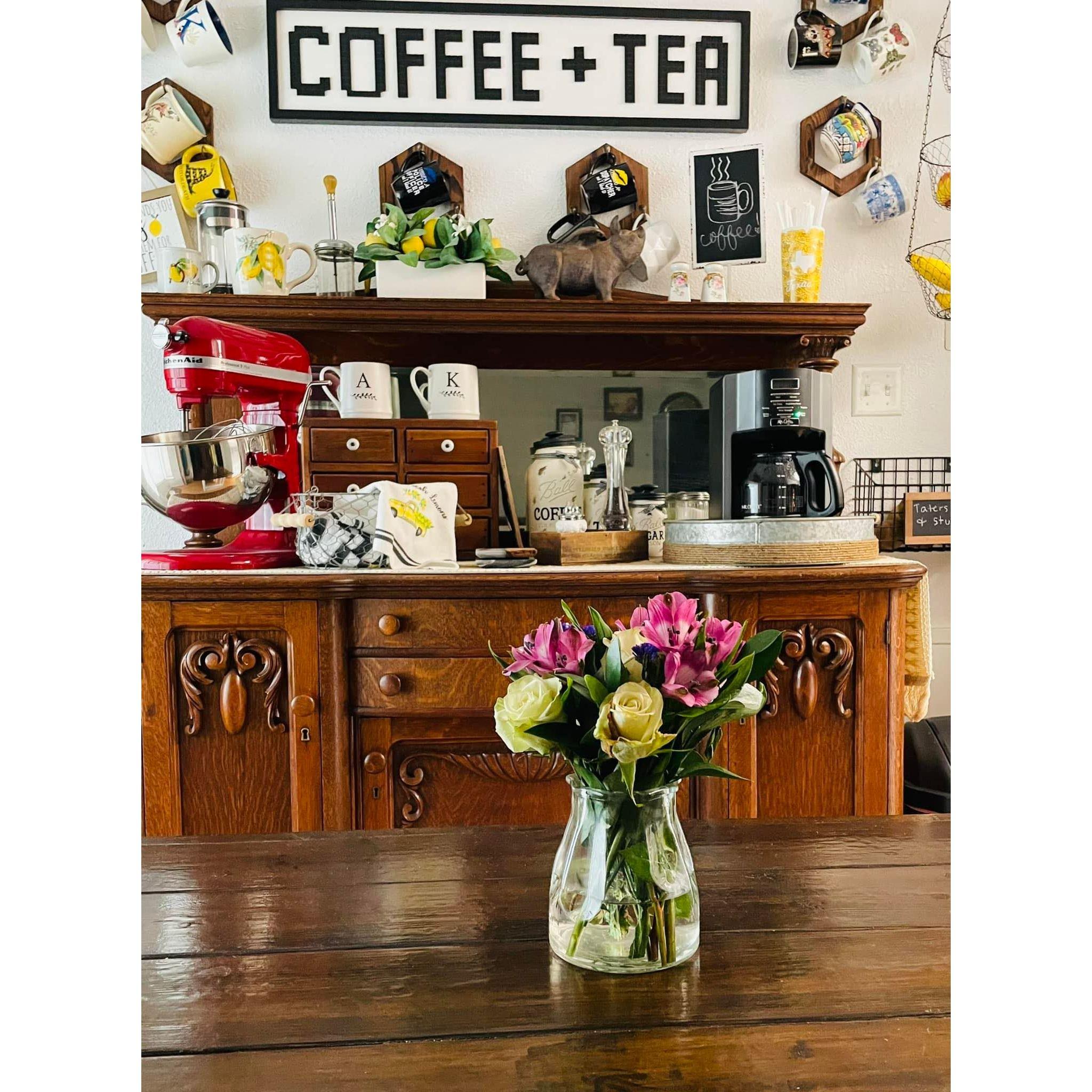 Aaron had started slowly moving into Kathryn's house around the 6-month mark. It felt really official in January of 2022 when the initial A and K coffee mugs made it to the coffee bar!