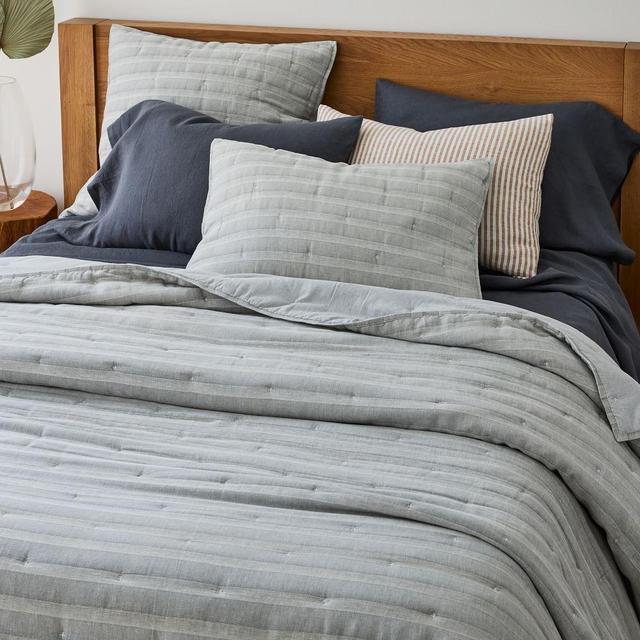 Hemp Cotton Hazy Stripe Coverlet, Full/Queen Set, Silver