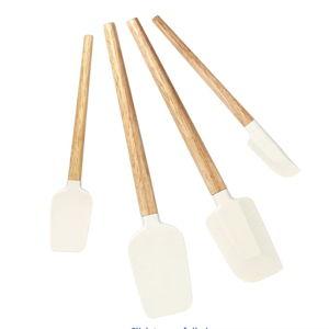 Silicone Spatula Set, Food Grade Rubber Spatula Off White-4 Piece Nonstick Rubber Spatulas with Wooden Handle, Spoonula, Jar Scraper for Cooking, Baking, Mixing, Frosting - Heat Resistant Up to 600°F
