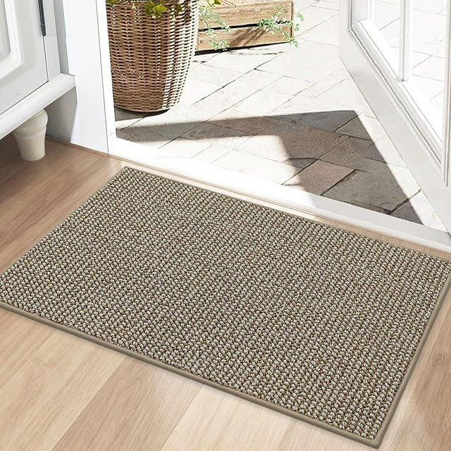 BEQHAUSE Dirt Trapper Door Mat 20" x 32", Non-Slip Washable Doormats Entrance Mat, Dirt Resistant and Absorbent Welcome Mat, Low Profile Floor Mats for Front Back Door and Entryway, Light Beige