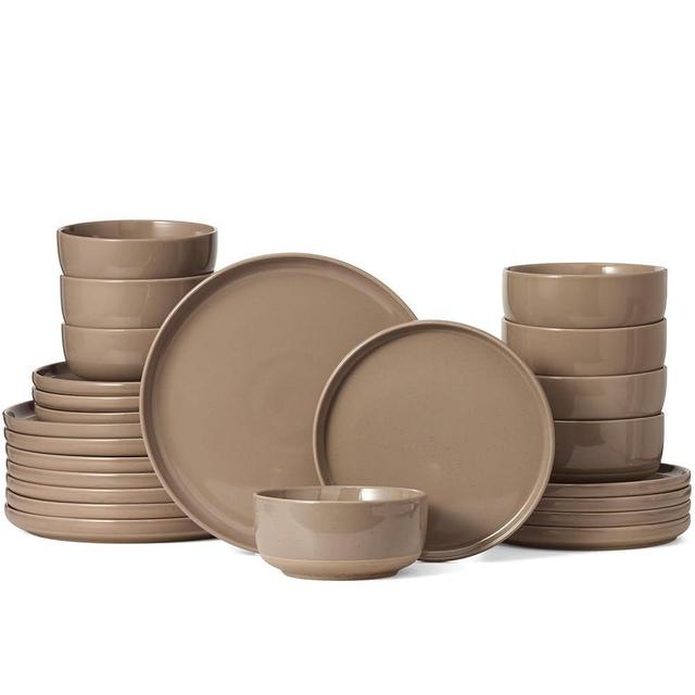 Famiware Milkyway Dinnerware Sets, 24 Piece Dish Set, Plates and Bowls Sets for 8, Cinnamon Brown