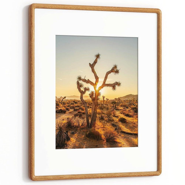 RICHFOCUS 16x20 Picture Frame Natural Solid Teak Wood Rounded Corner Curved Photo Frame Double Tenon Reinforced with HD Tempered Glass, Display Photos 11x14 with Mat or 16x20 Without Mat